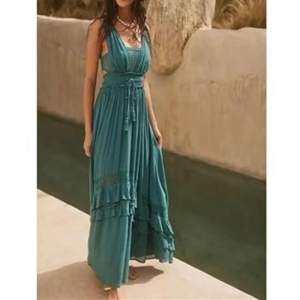 Free People Santa Maria Teal Blue Maxi Dress